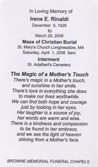 Prayer Card (back) - Irene Rinaldi